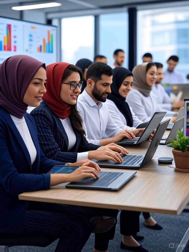 دفتر کار مدرن ایرانی با تیم استارتاپی در حال کار