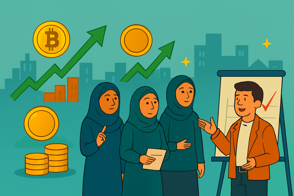 سه مدیر در فضای کاری در حال بررسی فرصتهای ناشی از نوسانات بیتکوین و طلا