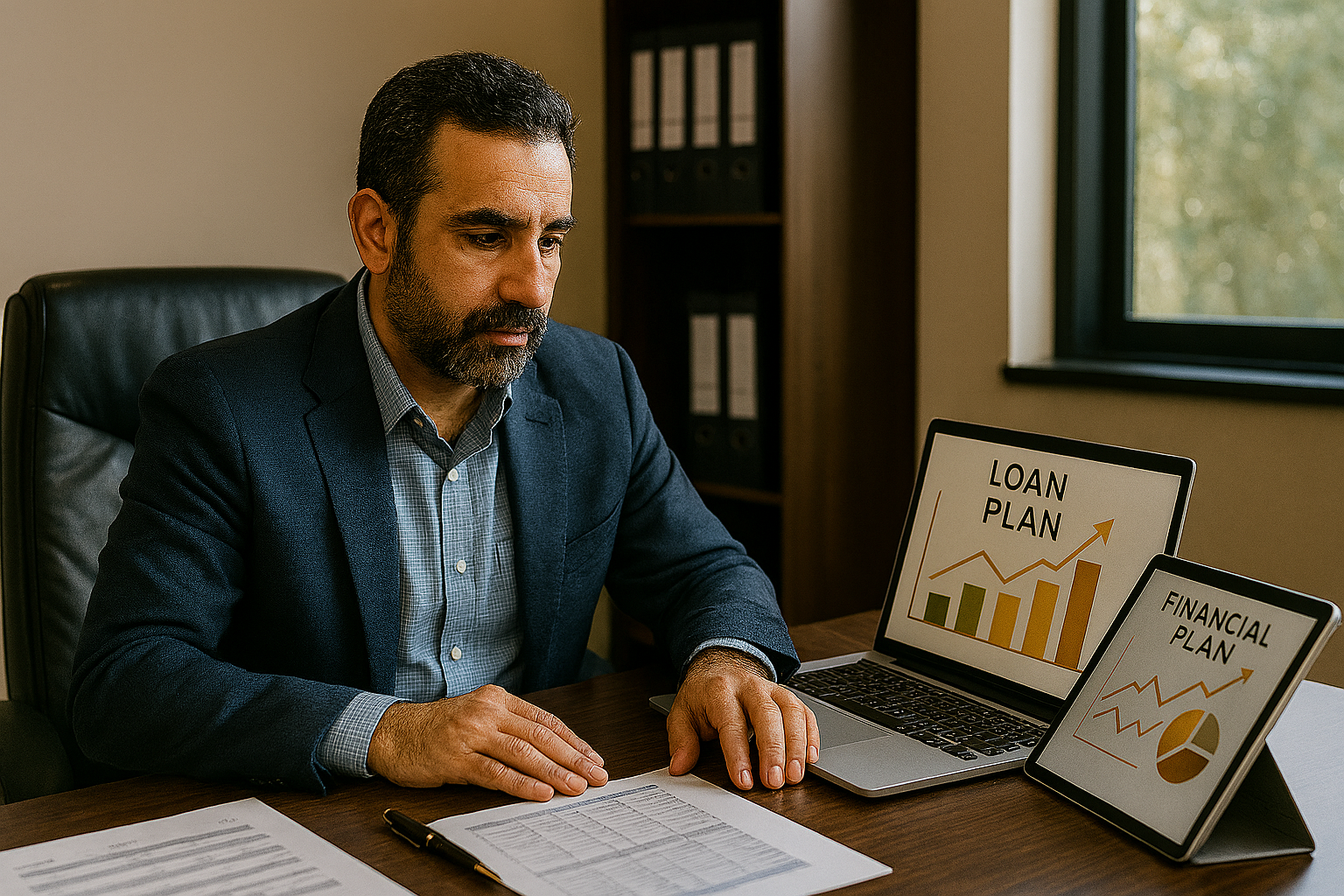 مدیر کسب و کار ایرانی در حال بررسی بررسی نمودارهای وام