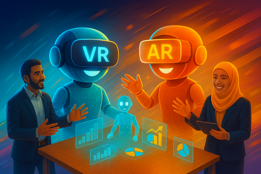 دو نمایشگر بزرگVRوAR مانند ربات شده و به افراد در استارتاب ها کمک میکنند.