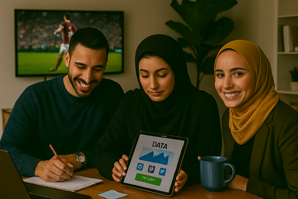 سه صاحب کسب‌وکار ایرانی در یک دفتر مدرن و حرفه‌ای نشسته‌اند. همزمان با تماشای پخش زنده مسابقه فوتبال روی تلویزیون کوچک در پس‌زمینه، آن‌ها داده‌ها و تحلیل مخاطب را روی تبلت و دفتر یادداشت بررسی می‌کنند. 