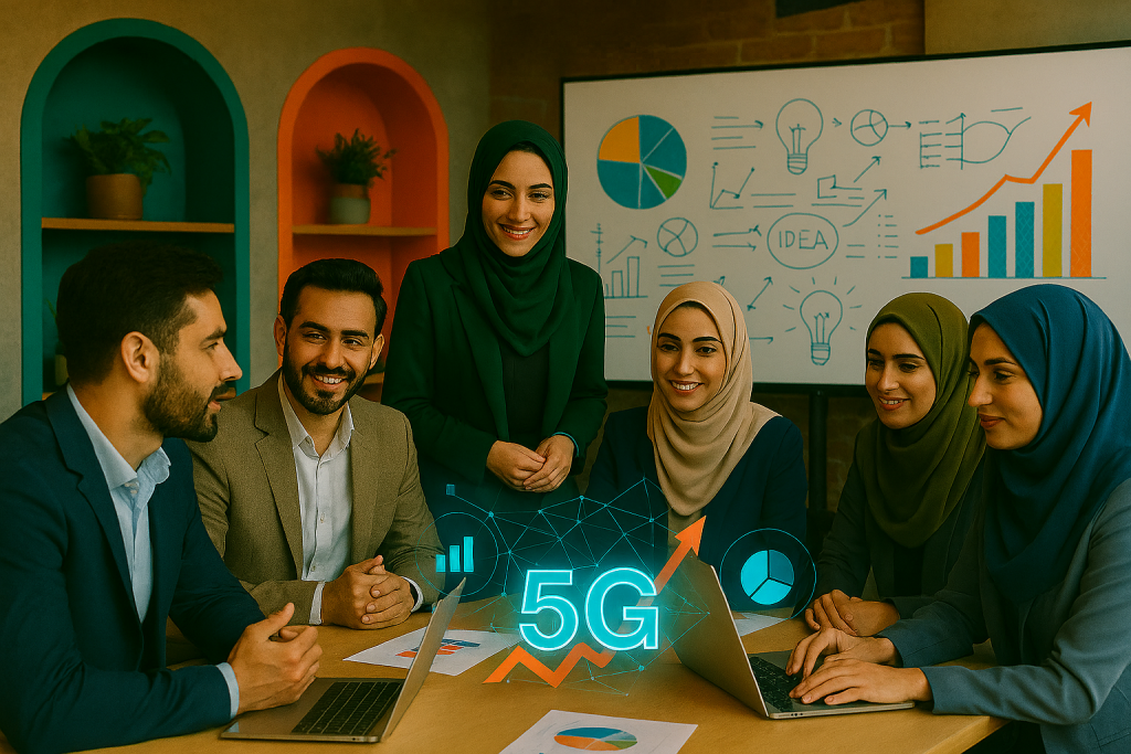 تصویر هنری از فضای کاری مشترک با طراحی مدرن ایرانی  
