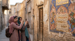 افراد درحال عکاسی از نقاشی روی دیوار