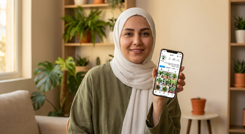 خانمی درحال استفاده از پیج اینستاگرامی گیاه درمانی خود